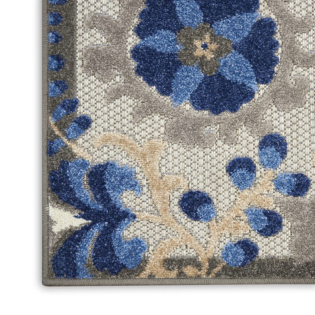 5′ X 8′ Blue and Gray Floral Indoor/Outdoor Area Rug