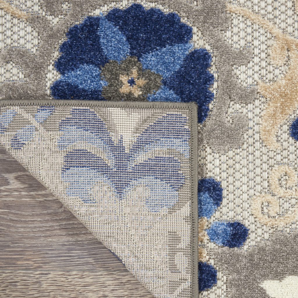 5′ X 8′ Blue and Gray Floral Indoor/Outdoor Area Rug