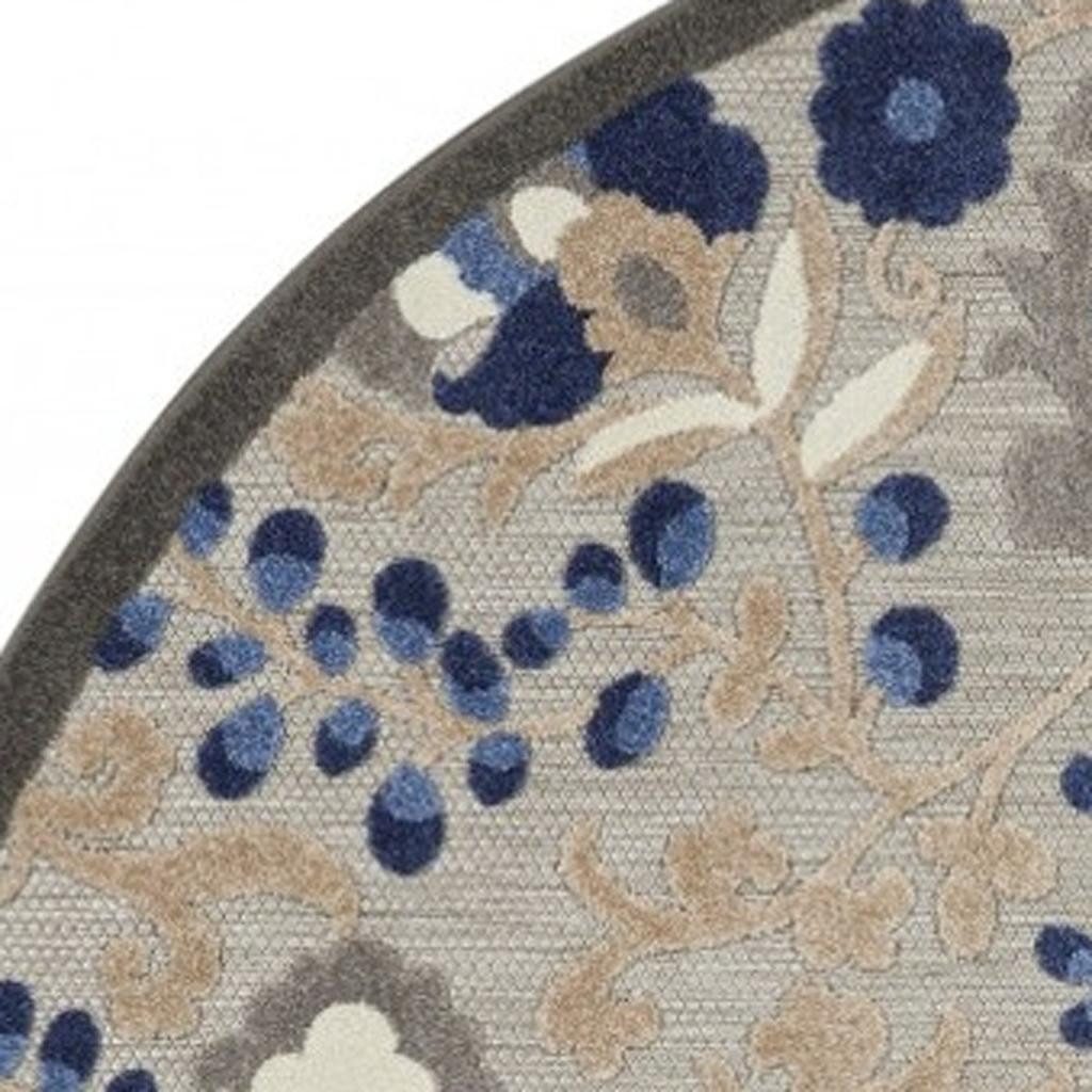 5′ Blue And Gray Round Indoor Outdoor Area Rug