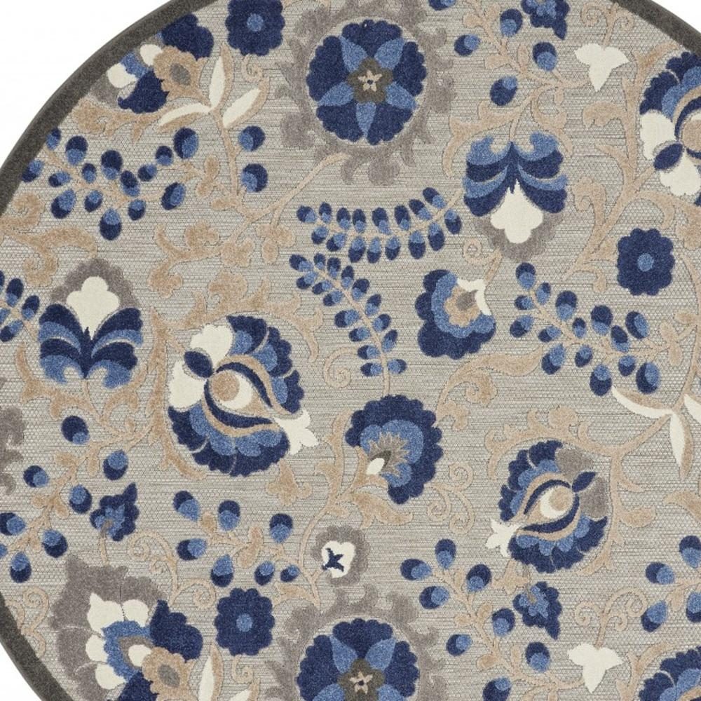 5′ Blue And Gray Round Indoor Outdoor Area Rug