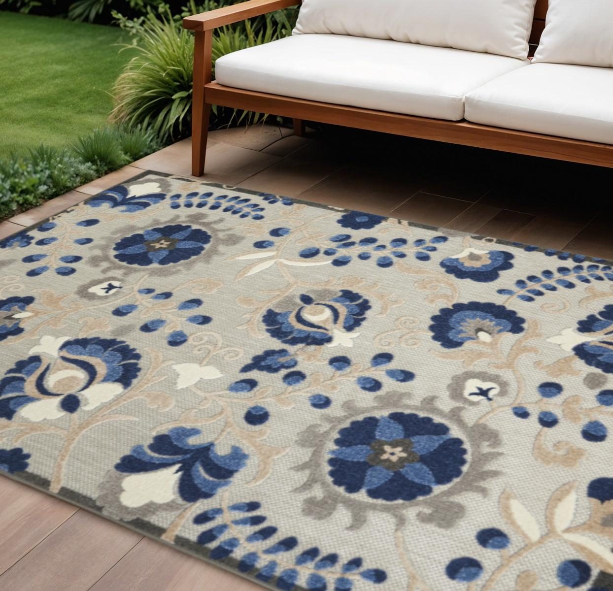 6′ X 9′ Blue And Gray Indoor Outdoor Area Rug