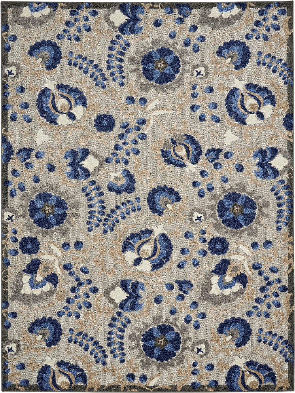 7′ X 10′ Blue And Gray Indoor Outdoor Area Rug