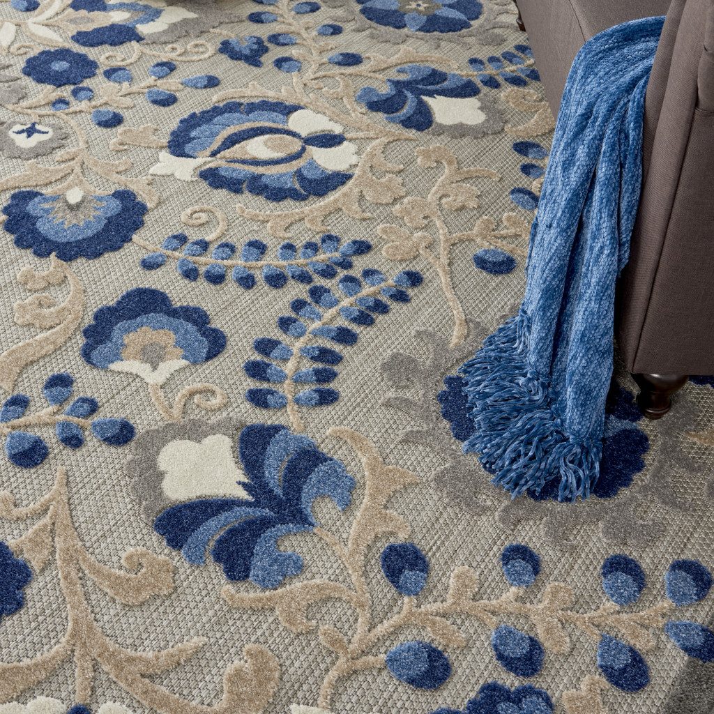 7′ X 10′ Blue And Gray Indoor Outdoor Area Rug