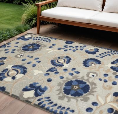 8′ X 11′ Blue And Gray Indoor Outdoor Area Rug