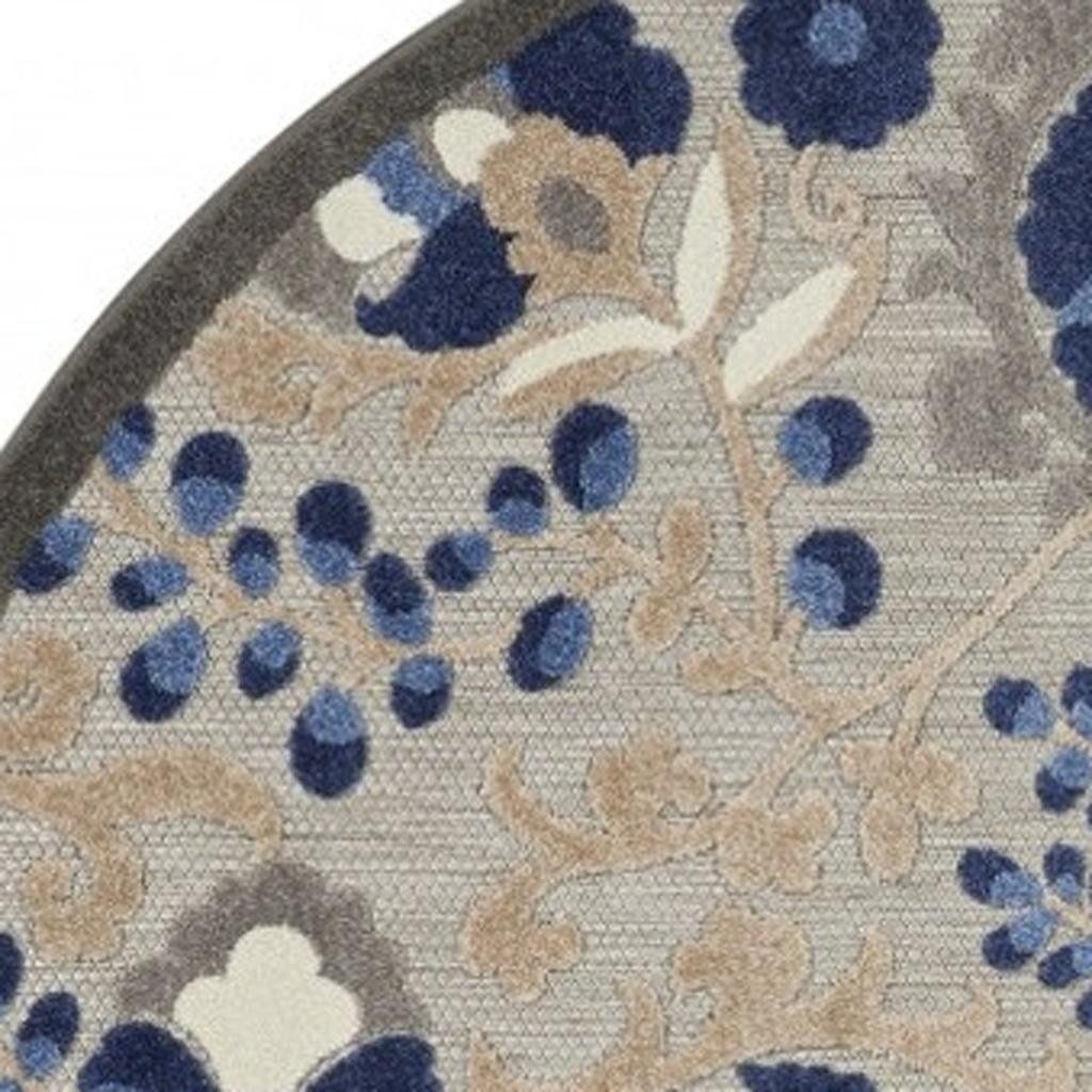 8′ Blue and Gray Round Indoor Outdoor Area Rug