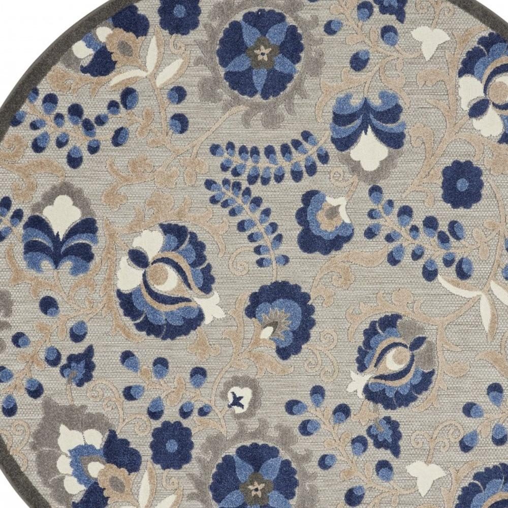 8′ Blue and Gray Round Indoor Outdoor Area Rug