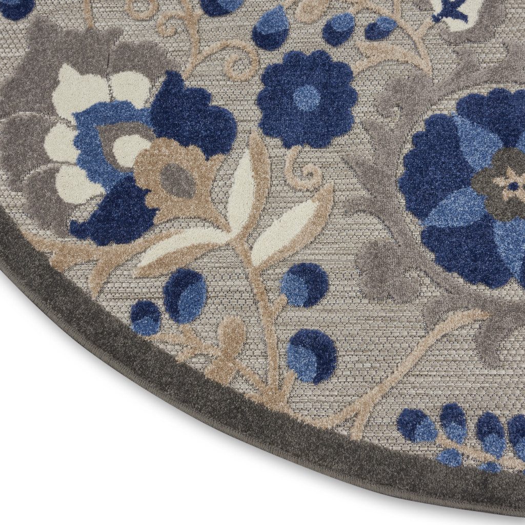 8′ Blue and Gray Round Indoor Outdoor Area Rug