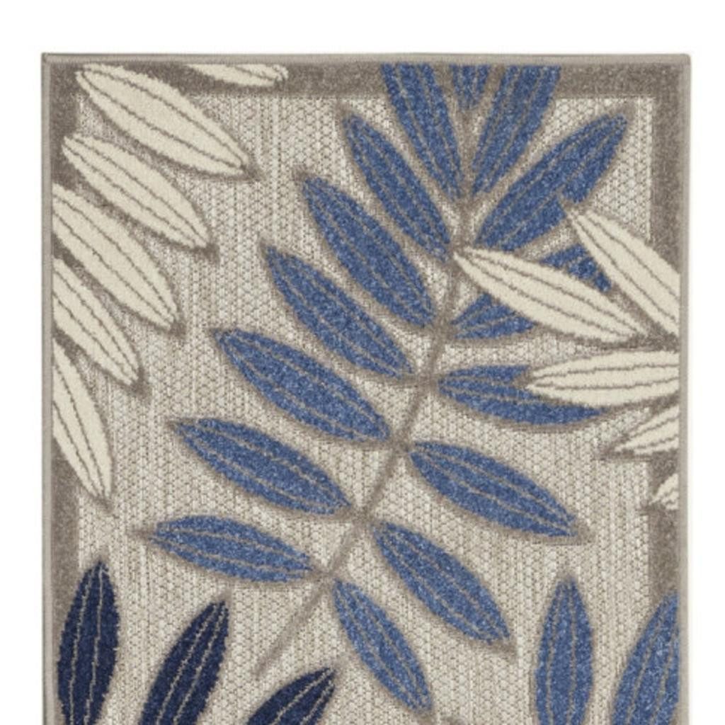 6′ Blue and Gray Floral Indoor Outdoor Area Rug