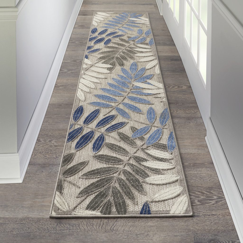 8′ Blue and Gray Floral Indoor Outdoor Area Rug