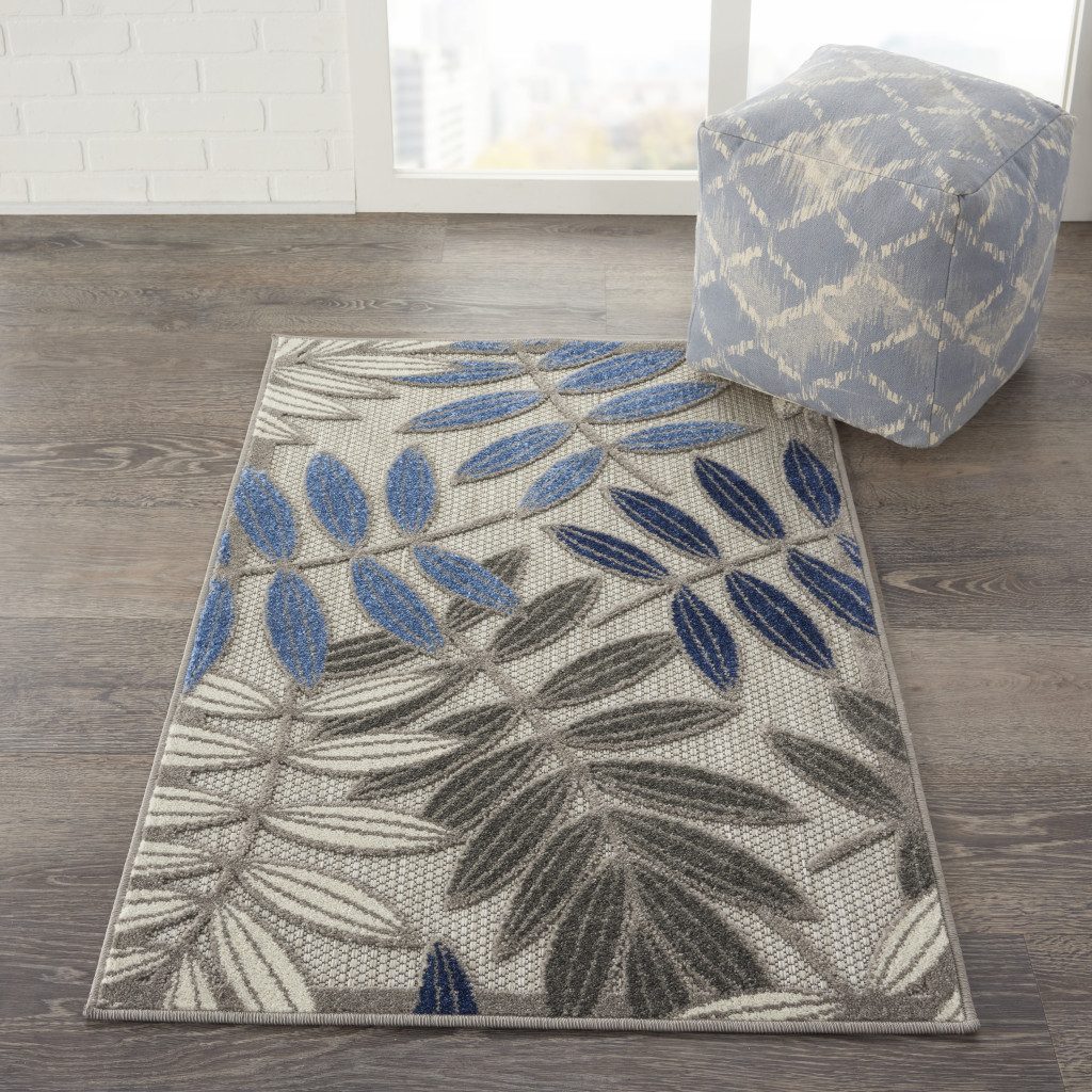 3′ X 4′ Blue And Gray Floral Area Rug II
