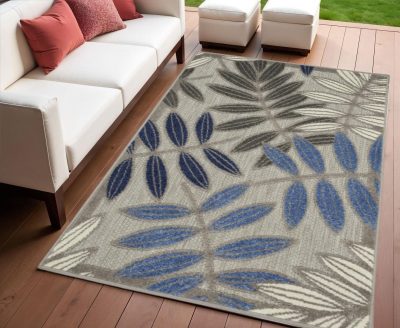 4′ X 6′ Blue Gray Floral Indoor Outdoor Area Rug