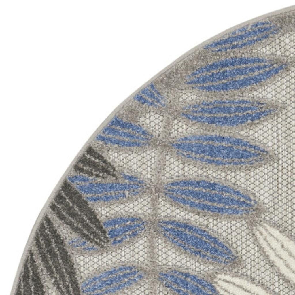 4′ Blue and Gray Floral Indoor Outdoor Round Rug