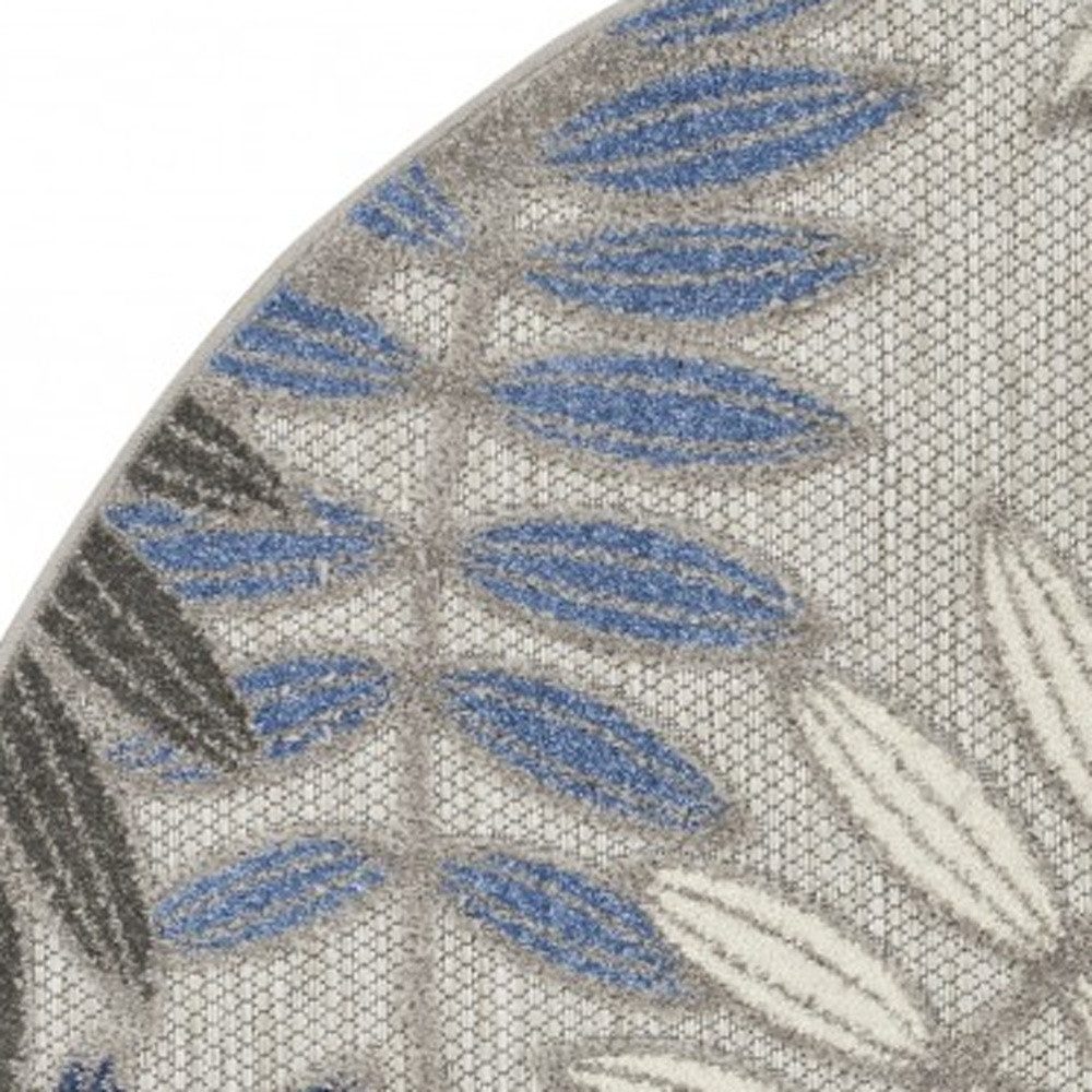 4′ Blue and Gray Floral Indoor Outdoor Round Rug