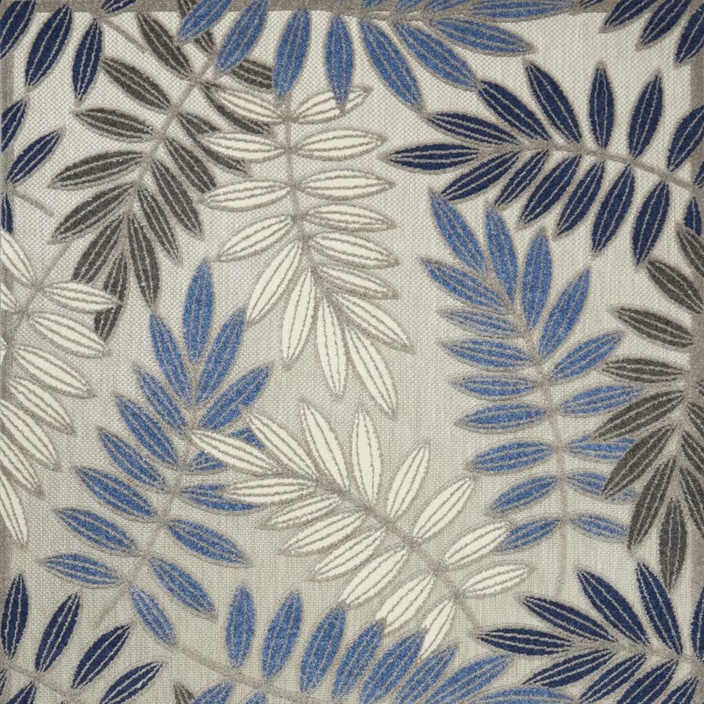 5′ X 7′ Blue Gray Floral Indoor-Outdoor Area Rug