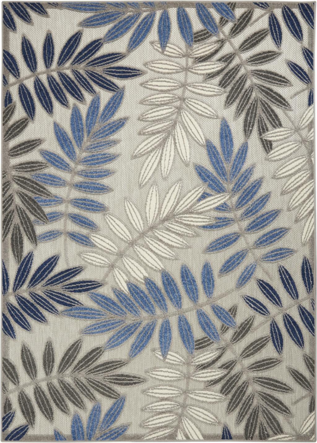 5′ X 7′ Blue Gray Floral Indoor-Outdoor Area Rug