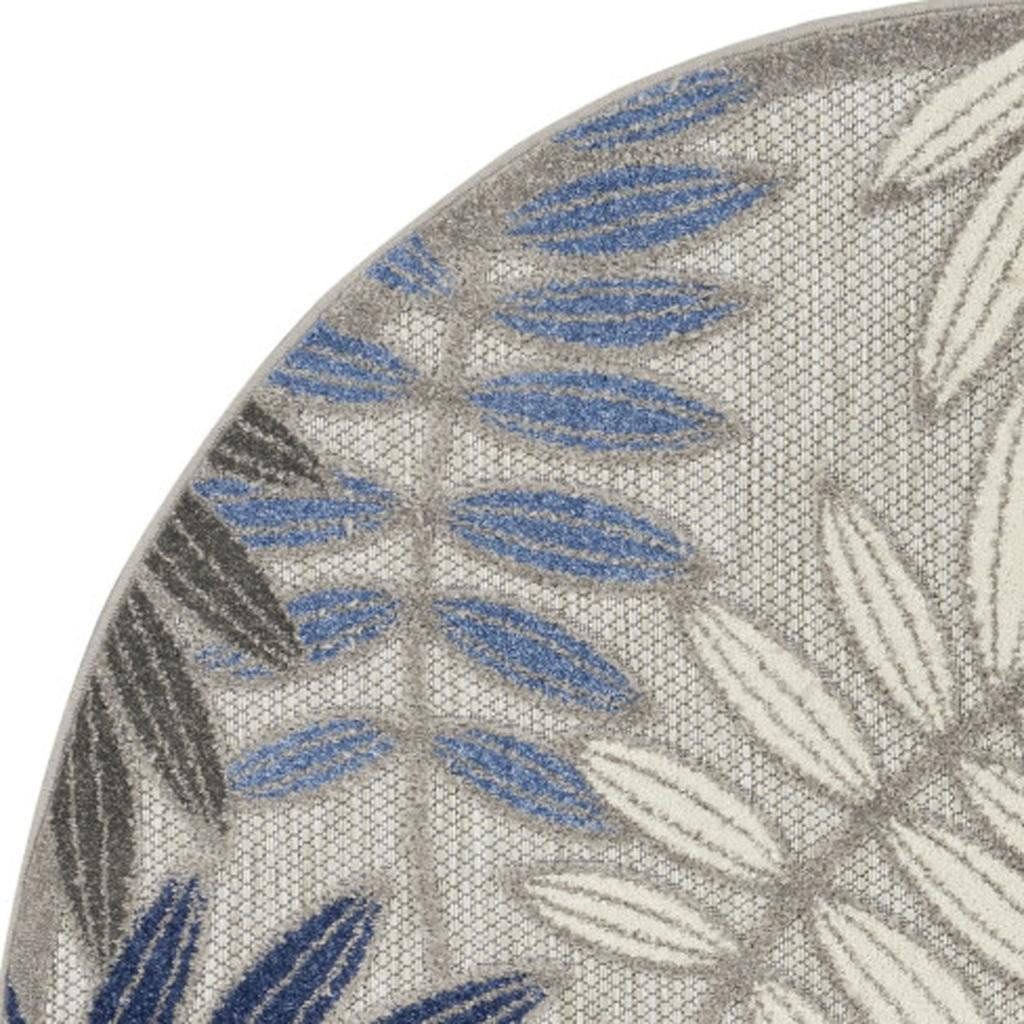 5′ Blue and Gray Floral Indoor Outdoor Round Rug