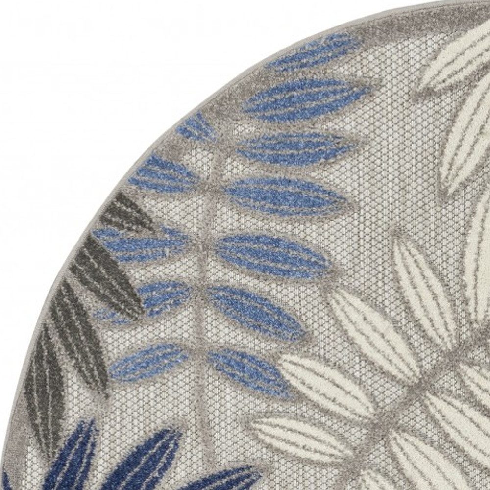5′ Blue and Gray Floral Indoor Outdoor Round Rug
