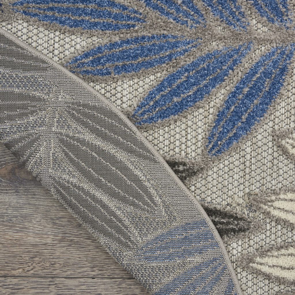 5′ Blue and Gray Floral Indoor Outdoor Round Rug