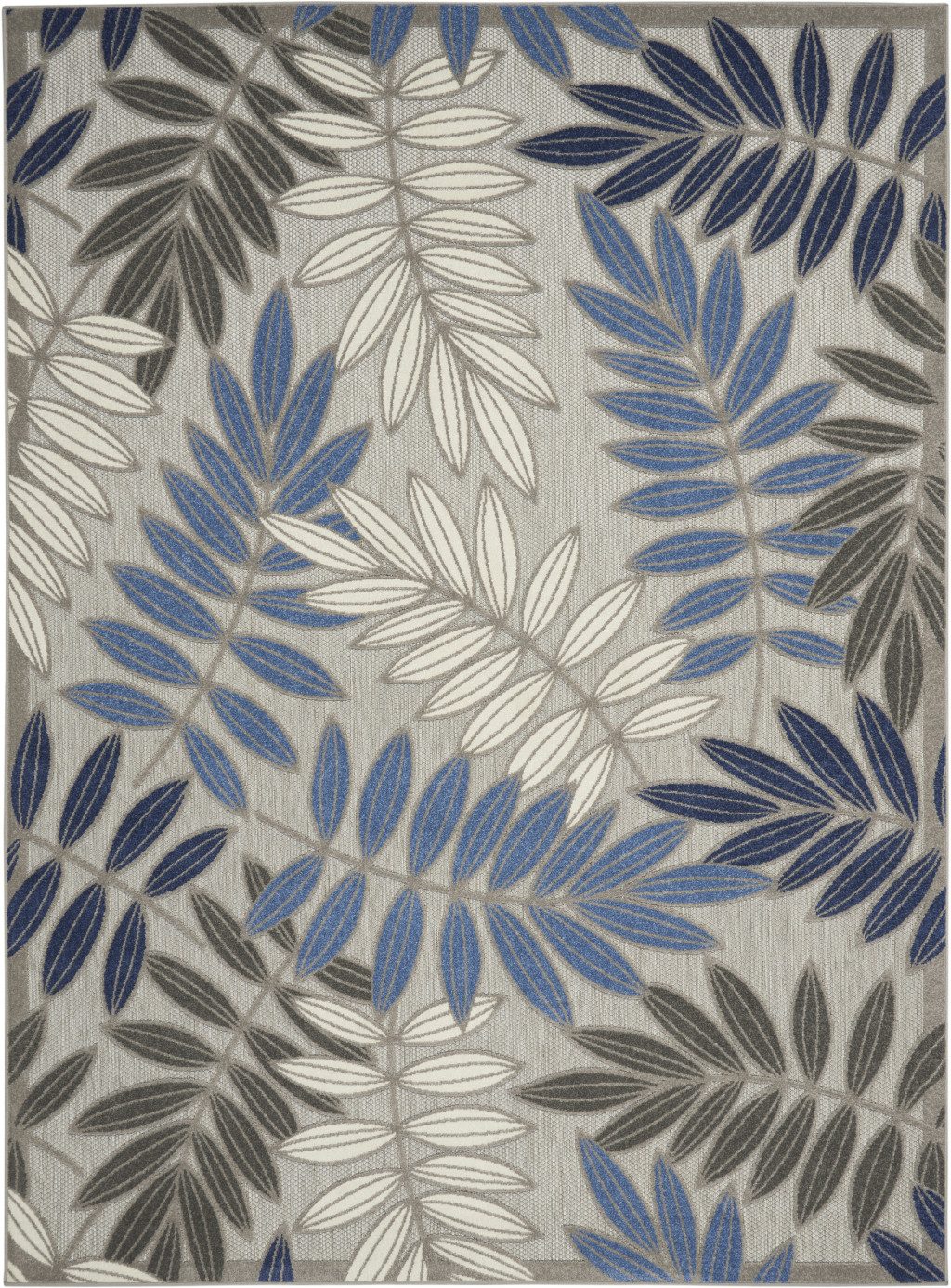 6′ X 9′ Blue and Gray Floral Indoor-Outdoor Area Rug