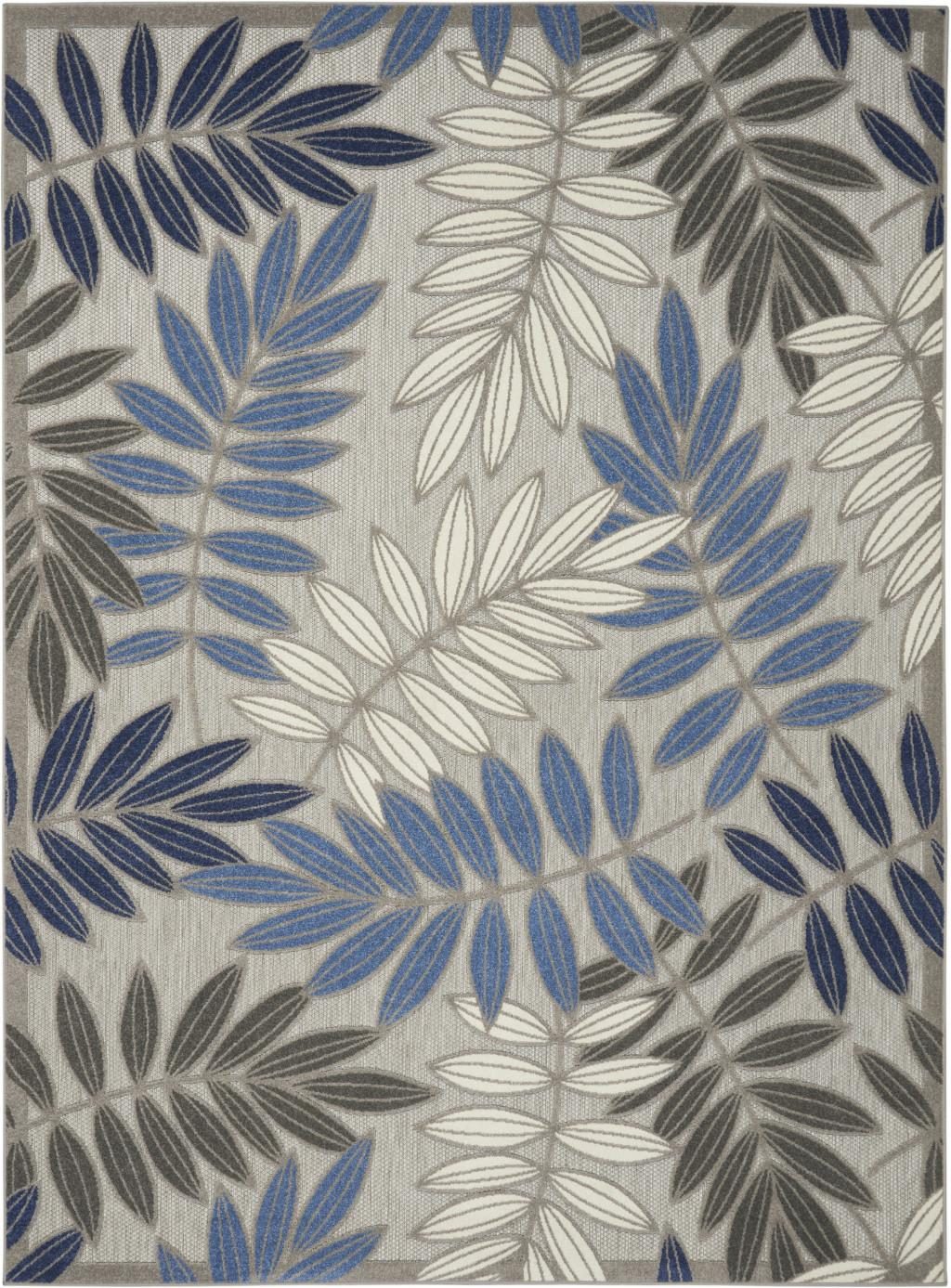 7′ X 10′ Blue And Gray Floral Round Rug