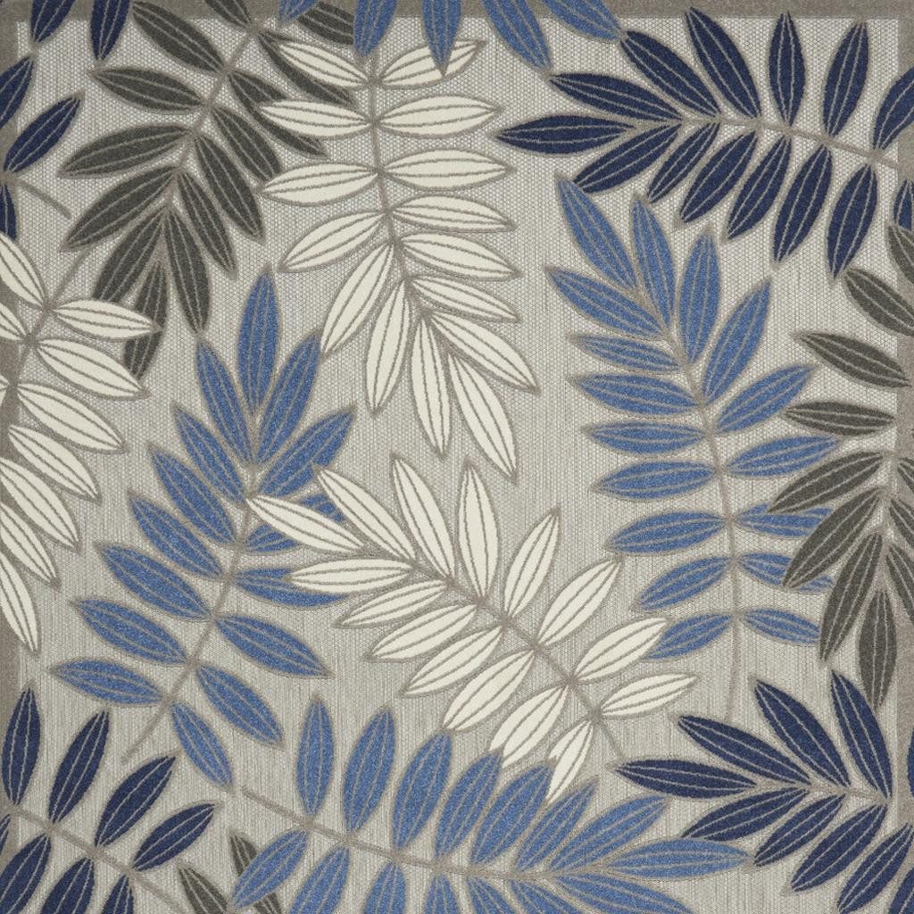 8′ X 11′ Blue Gray Floral Indoor Outdoor Area Rug