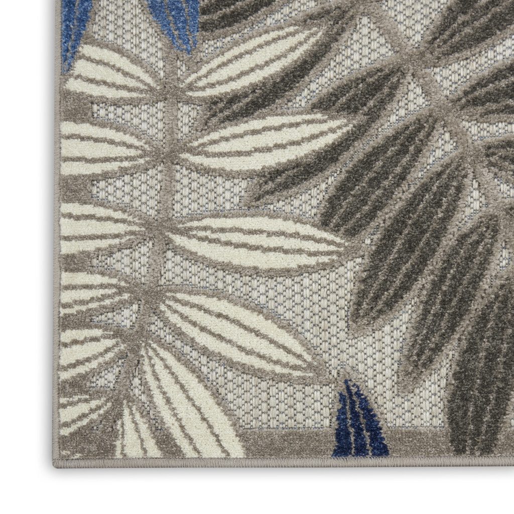 8′ X 11′ Blue Gray Floral Indoor Outdoor Area Rug