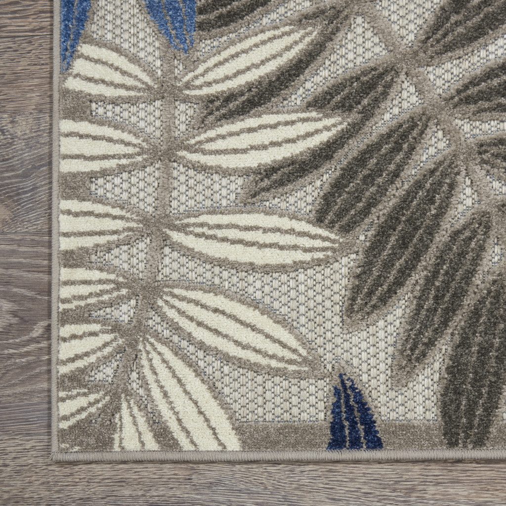 8′ X 11′ Blue Gray Floral Indoor Outdoor Area Rug