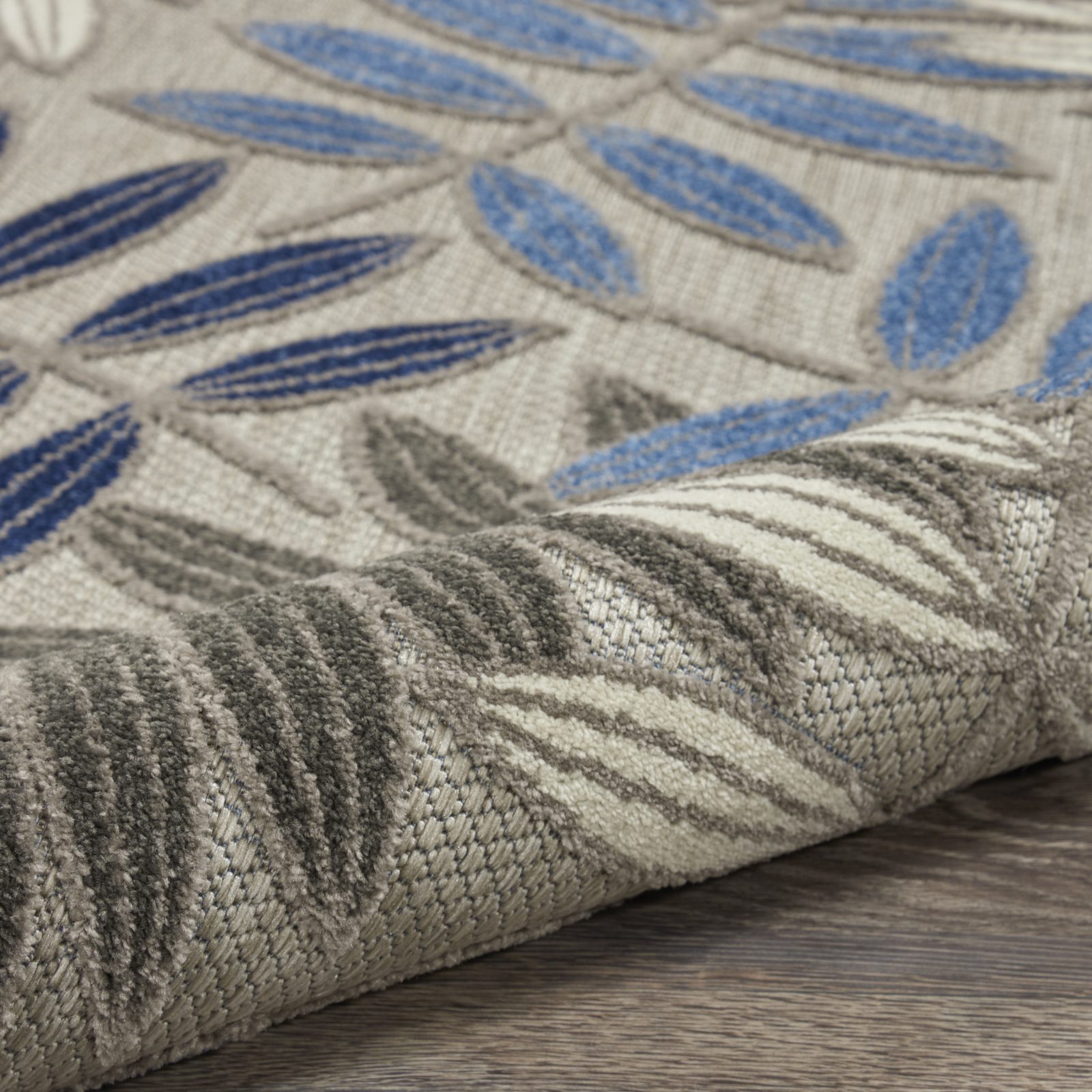 8′ X 11′ Blue Gray Floral Indoor Outdoor Area Rug