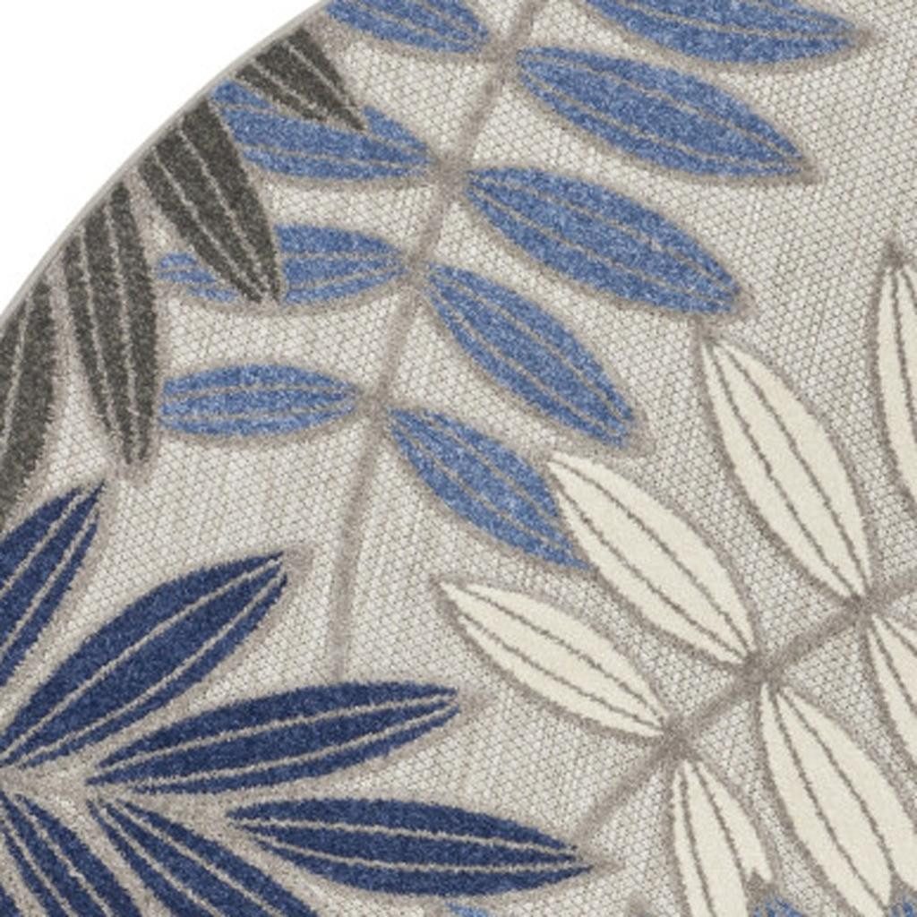 8′ Blue and Gray Floral Indoor Outdoor Round Rug II