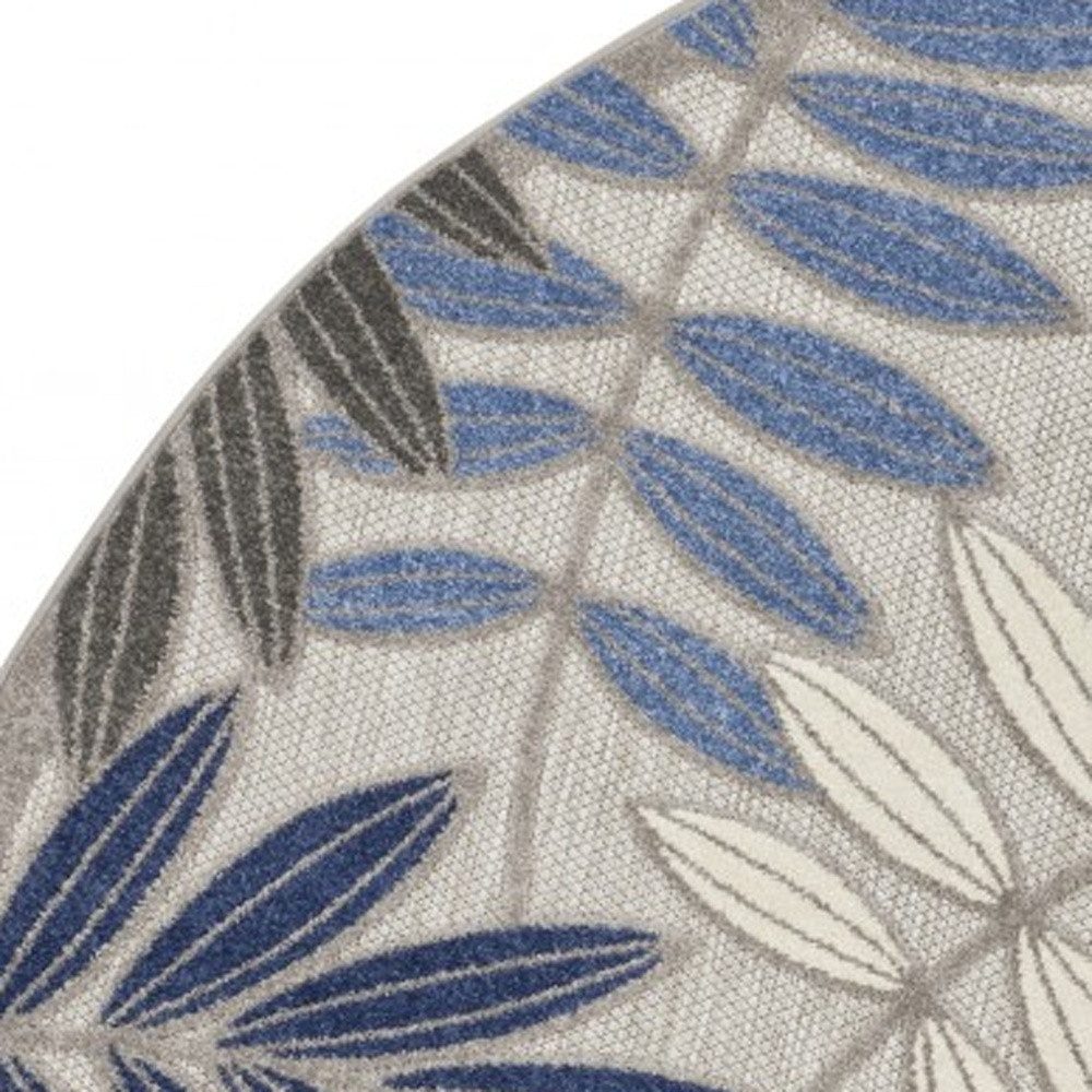 8′ Blue and Gray Floral Indoor Outdoor Round Rug II