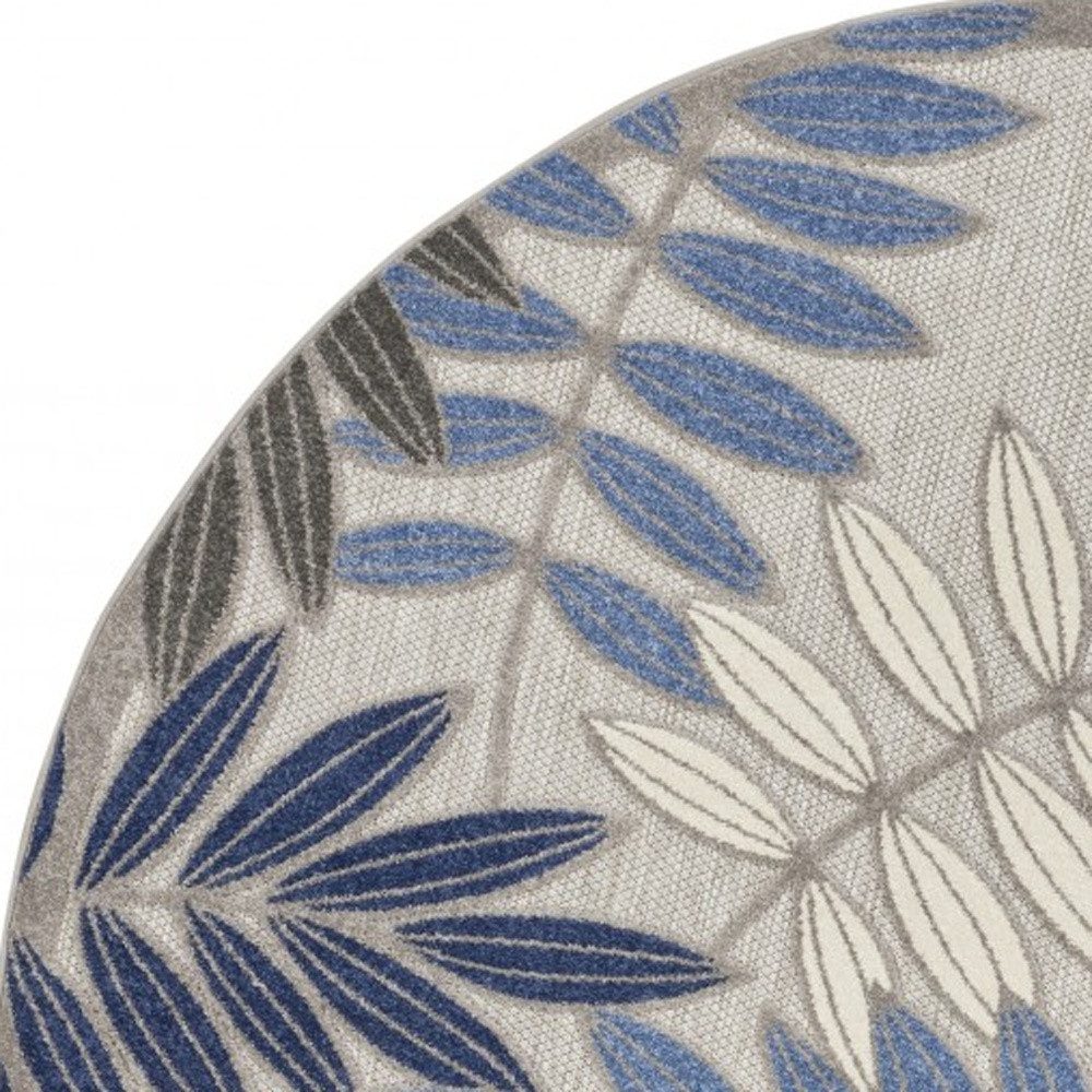 8′ Blue and Gray Floral Indoor Outdoor Round Rug II