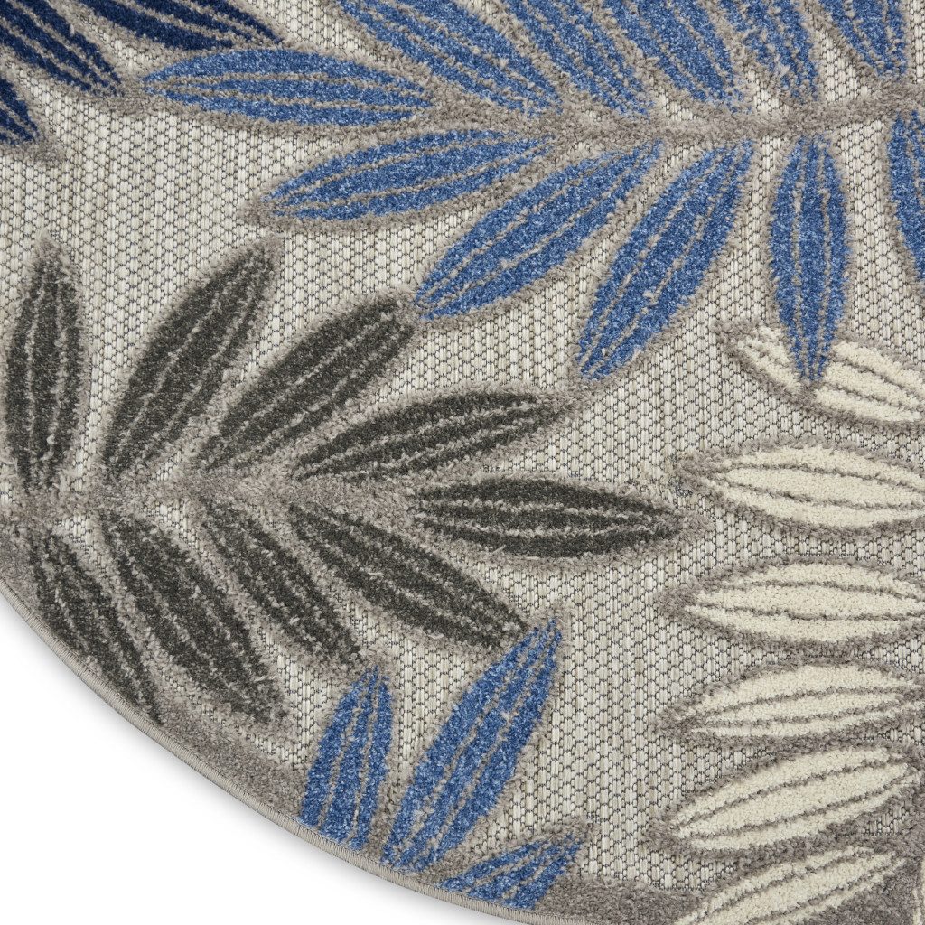 8′ Blue and Gray Floral Indoor Outdoor Round Rug II