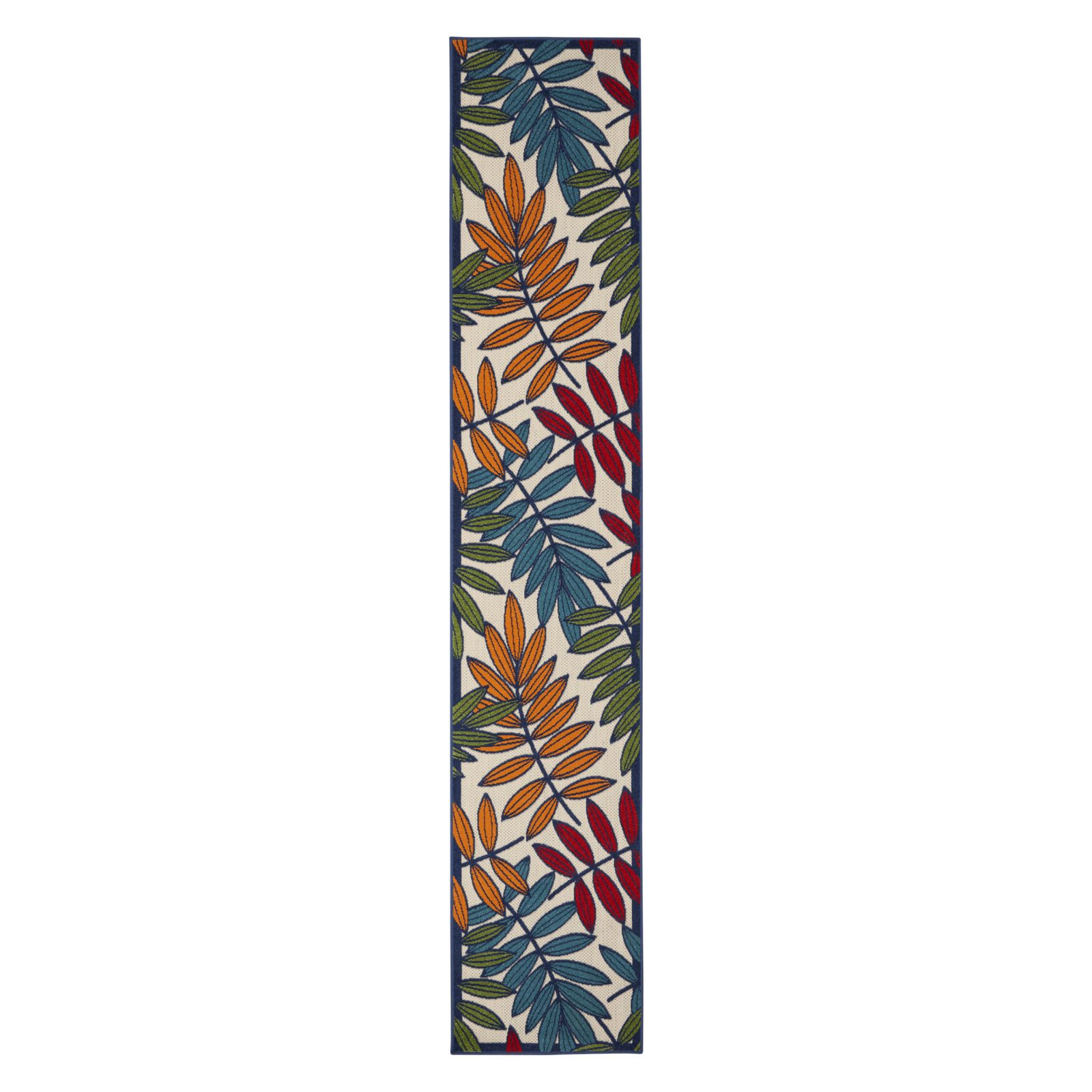 12′ Ivory and Blue Floral Indoor Outdoor Runner Rug