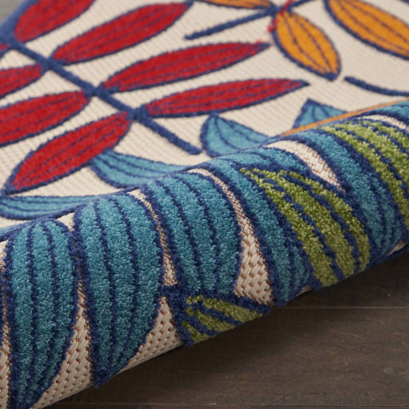 12′ Ivory and Blue Floral Indoor Outdoor Runner Rug