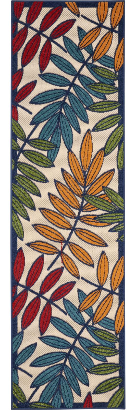 8′ Ivory And Blue Floral Indoor Outdoor Area Rug