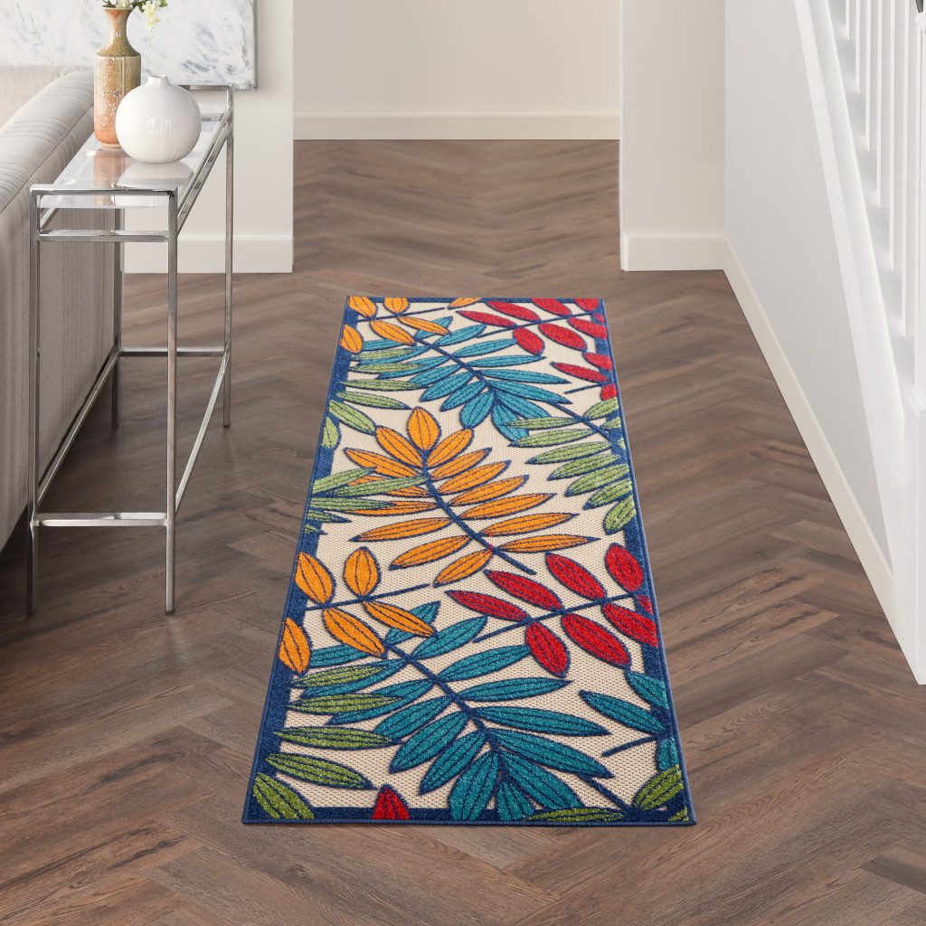 8′ Ivory And Blue Floral Indoor Outdoor Area Rug