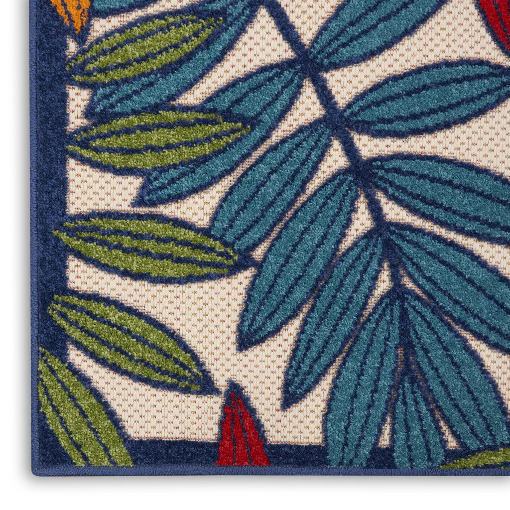 8′ Ivory And Blue Floral Indoor Outdoor Area Rug