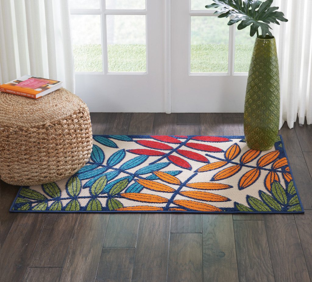 3′ X 4′ Ivory Blue Floral Indoor Outdoor Area Rug