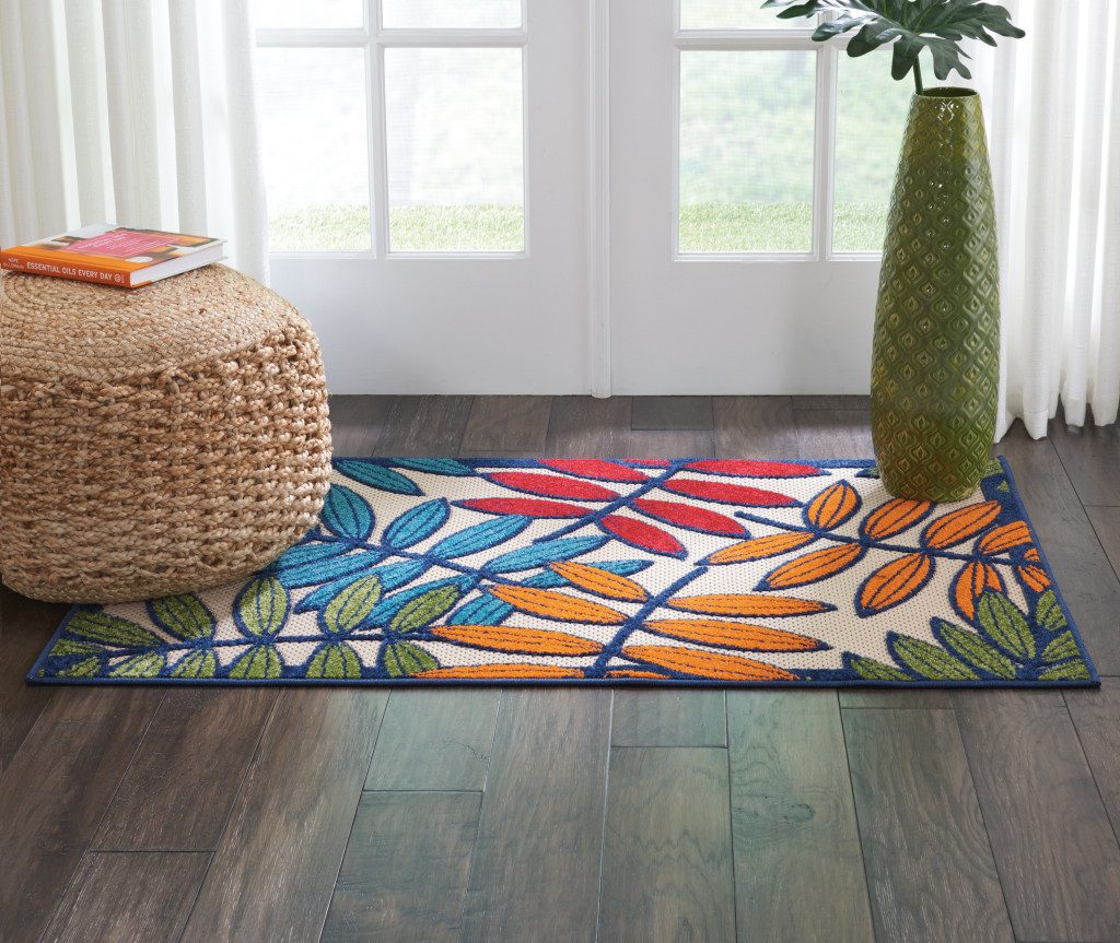3′ X 4′ Ivory Blue Floral Indoor Outdoor Area Rug