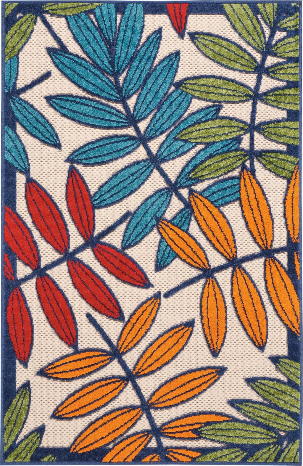 3′ X 4′ Ivory Blue Floral Indoor Outdoor Area Rug
