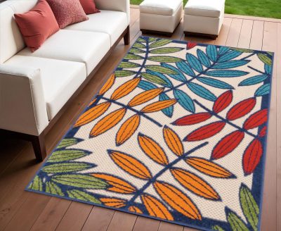 4′ X 6′ Ivory Blue Floral Indoor Outdoor Area Rug