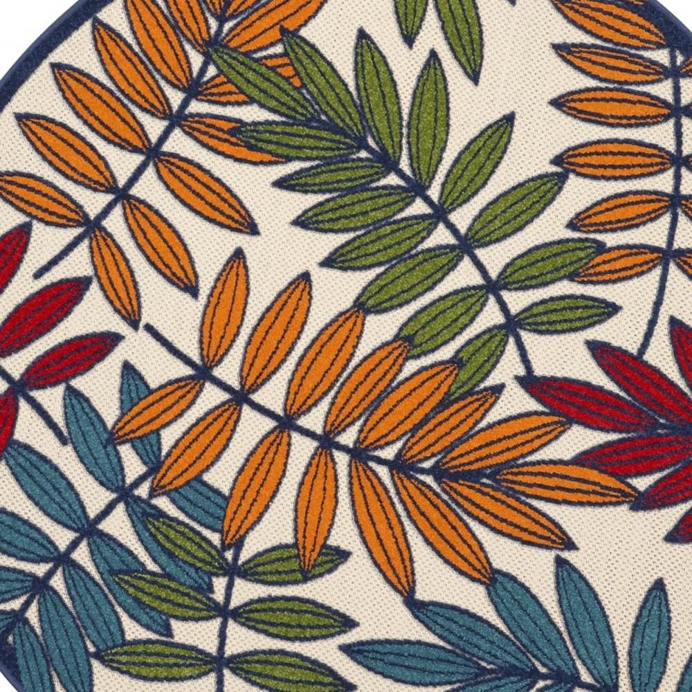 4′ Ivory and Blue Round Floral Indoor Outdoor Rug