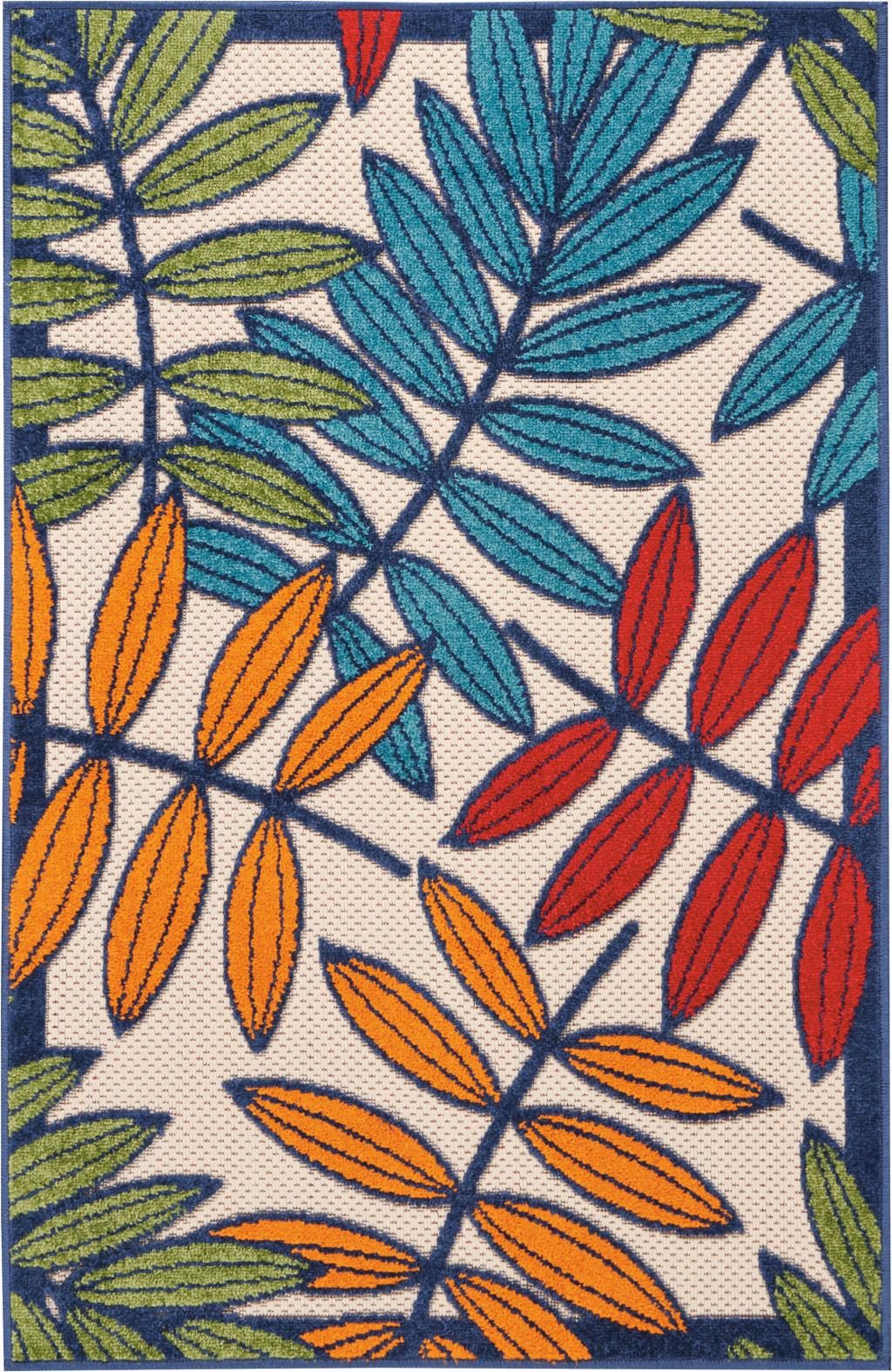 5′ X 8′ Ivory Blue Floral Indoor Outdoor Area Rug