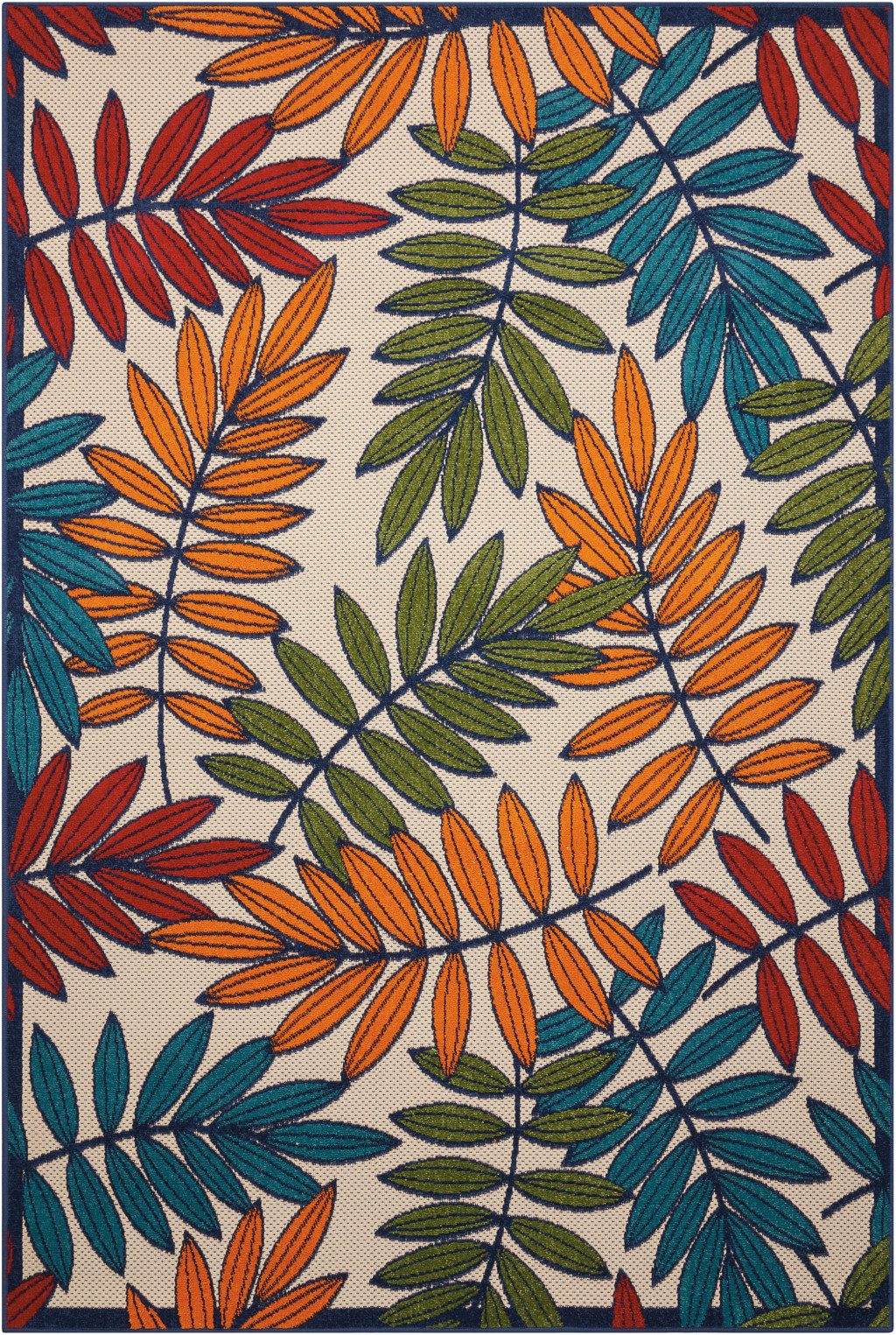 5′ X 8′ Ivory Blue Floral Indoor Outdoor Area Rug