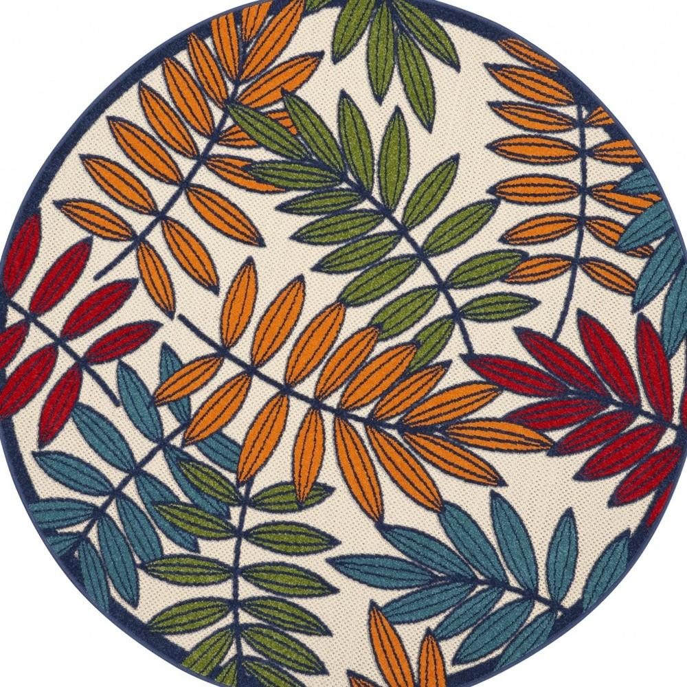 5′ Ivory And Blue Round Floral Indoor Outdoor Area Rug