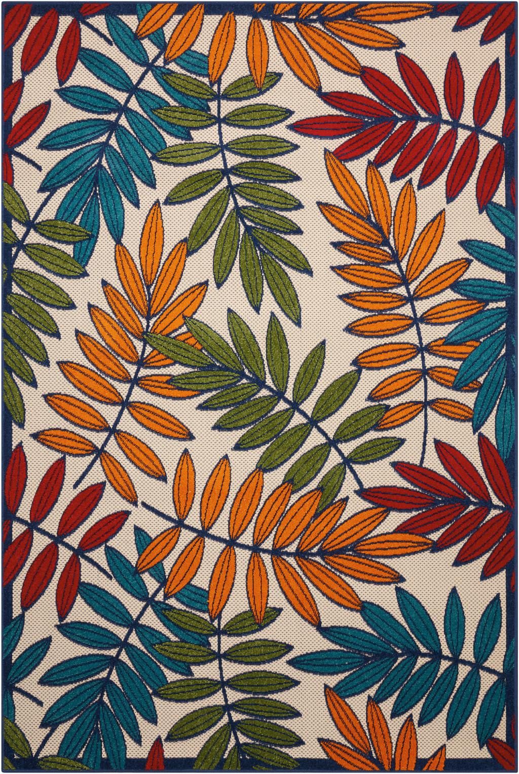 6′ X 9′ Ivory Blue Floral Indoor Outdoor Area Rug