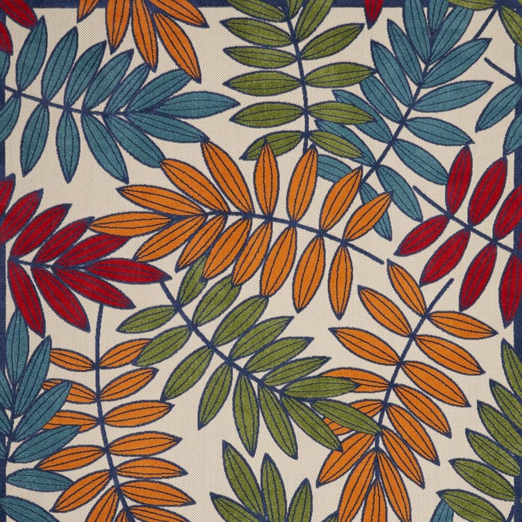 7′ X 10′ Ivory Blue Floral Indoor Outdoor Area Rug