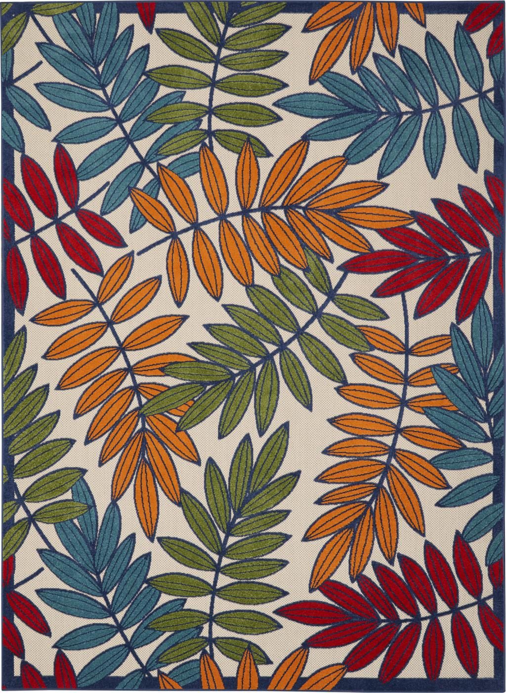 7′ X 10′ Ivory Blue Floral Indoor Outdoor Area Rug