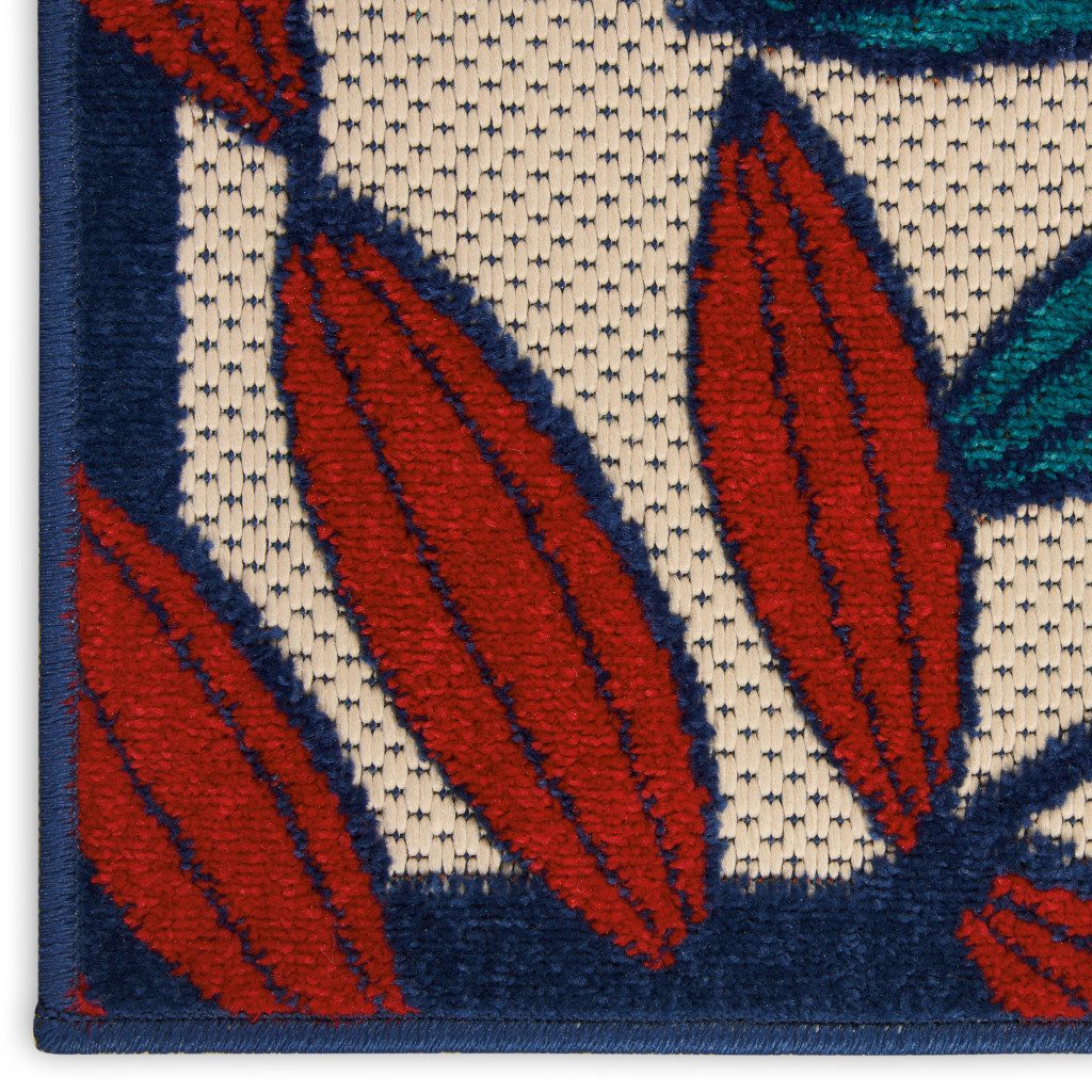 7′ X 10′ Ivory Blue Floral Indoor Outdoor Area Rug