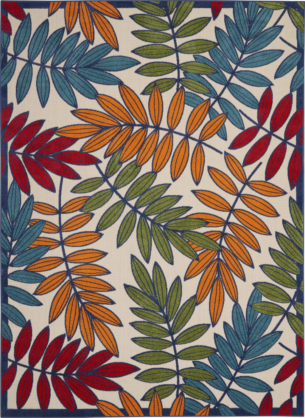 8′ X 11′ Ivory Blue Floral Indoor Outdoor Area Rug